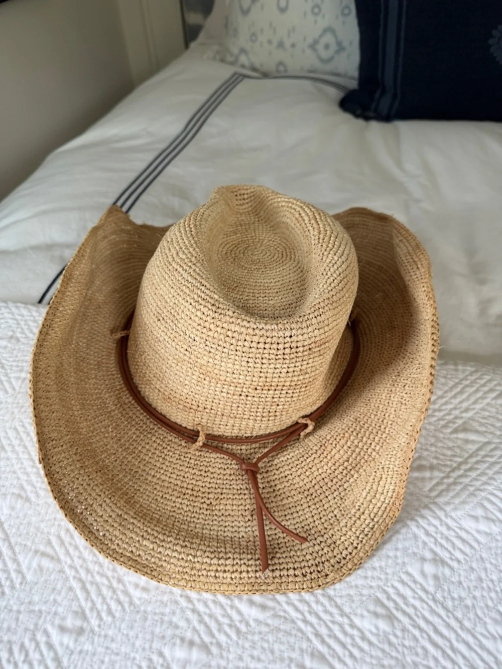 Hat Attack Straw Cowboy Fedora Hat in Natural with Brown Band - Picture 2 of 2